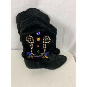 AJ Valenci Studded  80's Black Suede Cowboy Boots Women's 9M.